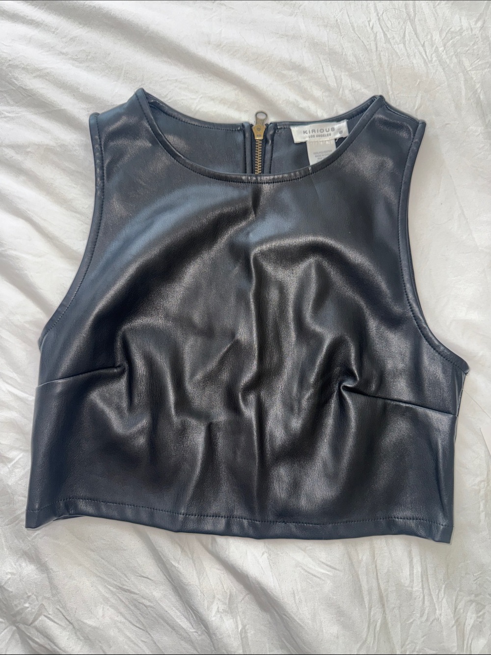 iris Black Faux Leather Cropped Tank